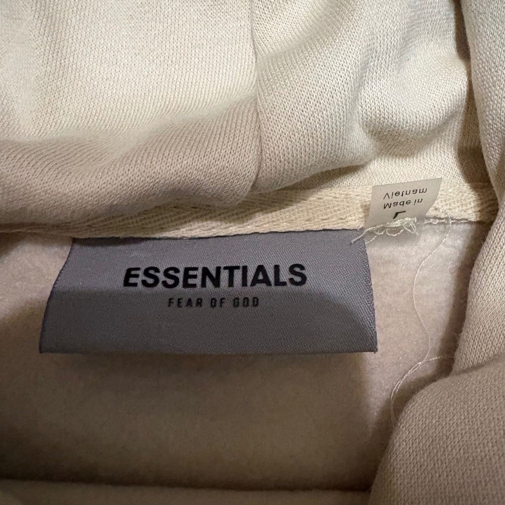 Fear of God Essentials Hoodie Beige Tan Logo Pullover Mens Size L Large - Picture 6 of 9